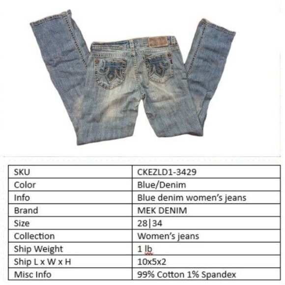 Mek Dnm Women's Blue Adjustable Waist Straight Leg Denim Jeans Size 28/34 - Picture 5 of 5